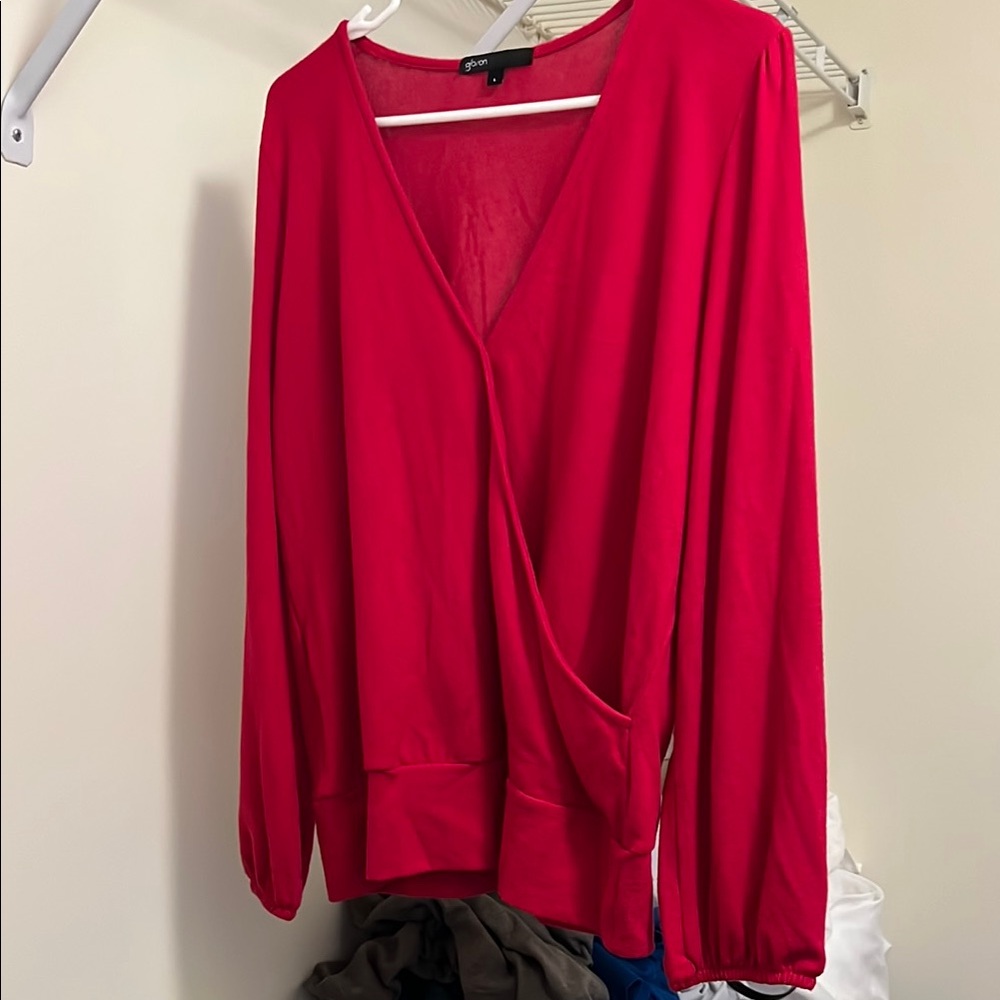 Red V-Neck Women's Top